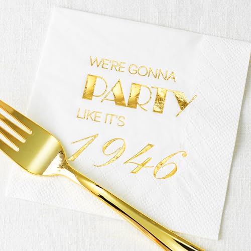 80th Birthday Napkins - 50 Pack Gold Foil 3-Ply Cocktail Napkins
