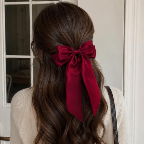 AEGYPIUS Red Hair Bow Clip with Long Tails for Women & Girls