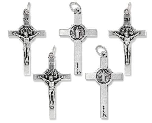 St Benedict Crucifix - Bulk Pack of 5 Silver Oxidized 1.5" Rosary Parts