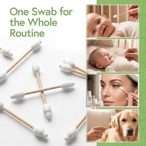 Jenvita 100% Bamboo Cotton Swabs for Ears (200-Pack) - Perfect for Baby & Personal Care | Double-Tipped Ear Swabs Cotton for Makeup & Cleaning | FSC Certified & Hypoallergenic, Made for All Ages & Pet