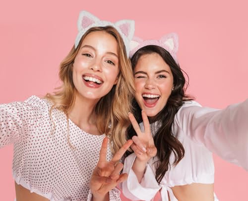 Huachi Plush Cat Ears Headband - 2 Pack for Makeup & Spa