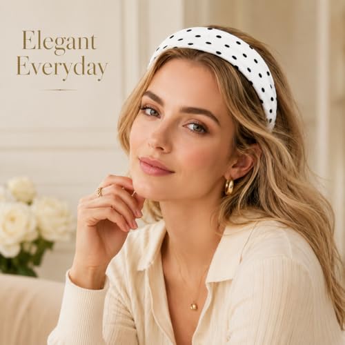 2 Pack Wide Black White Polka Dot Headband for Women