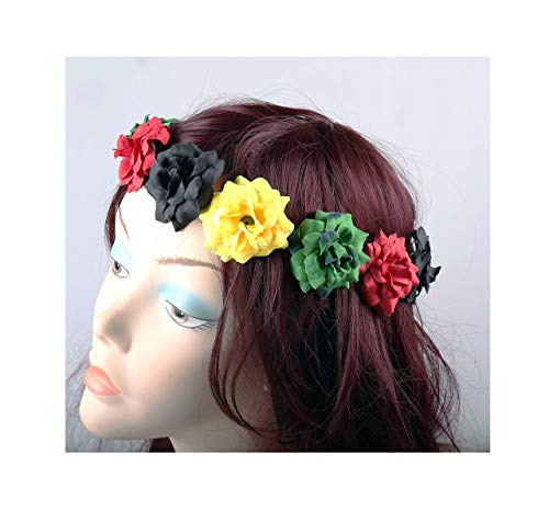 Rasta Rose Flower Crown Headband – Red, Yellow, Green Festival Headpiece