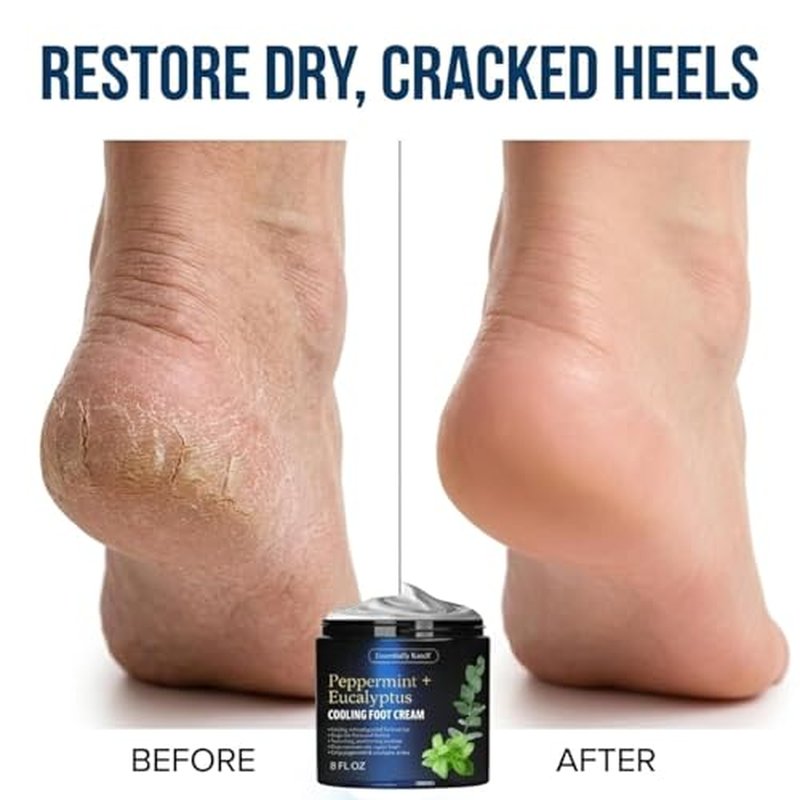 Essentially KateS Peppermint + Eucalyptus Cooling Foot Cream 8 Fl Oz ? Relieves Dry, Cracked, Tired Feet ? Deep Hydration with Ceramides ? Non-Greasy Formula