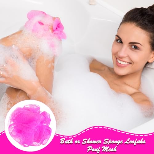 Shellwei 24 Pcs Mini Loofah Shower Sponges Travel Size Rose Red