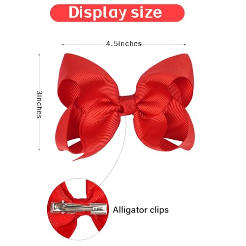 Ayesha 4.5-Inch Red Hair Bow Clips for Toddlers - Set of 2