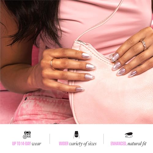 KISS Glam Press On Nails - Golden Hour Affairs, Pink, Short Squoval Shape, 32 Nails & Glue