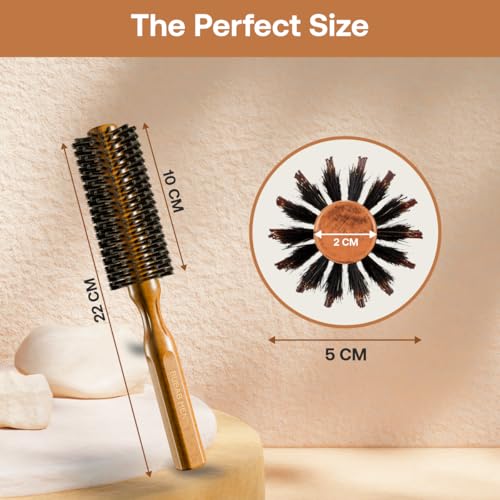 RUBAB MEN Round Hair Brush with Natural Bristle & Wooden Handle