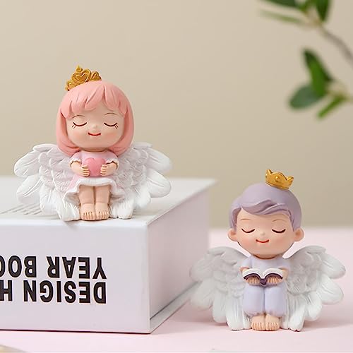 Angel Cake Topper Figurines - Resin Prince & Princess Decor for Baby Showers & Birthdays