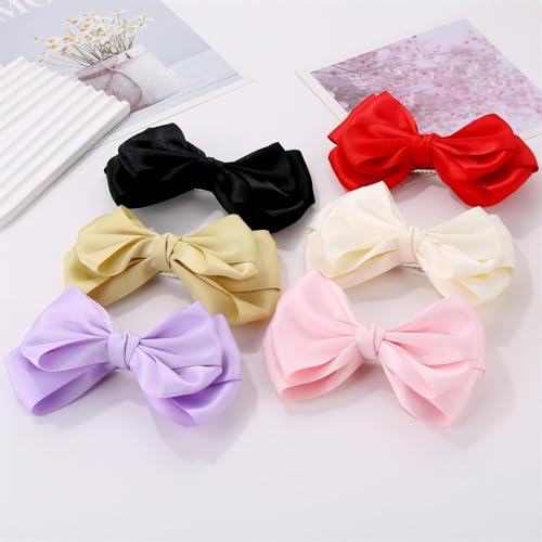 Pink 6 Inch Girl Hair Bows with Alligator Clips - Thick Ribbon Boutique Hair Accessories for Baby Girls, Toddlers & Kids - 2 Pack