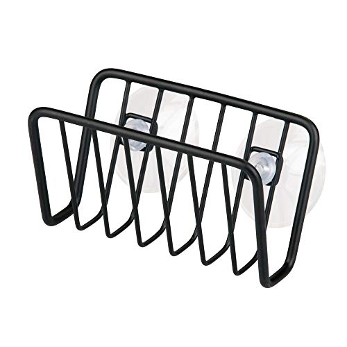 mDesign Matte Black Metal Sponge Holder with Suction Cups