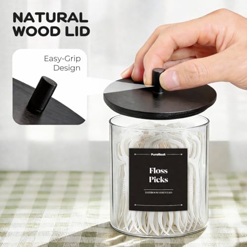 Glass Qtip Holder Dispenser Set - 10oz & 15oz Jars with Wood Lid
