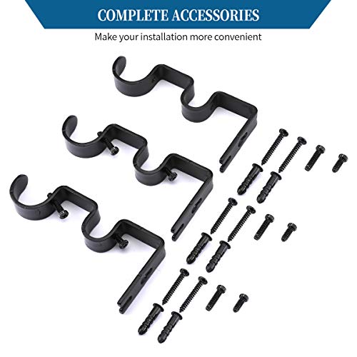 Heavy Duty Double Curtain Rod Brackets - Set of 3, Black