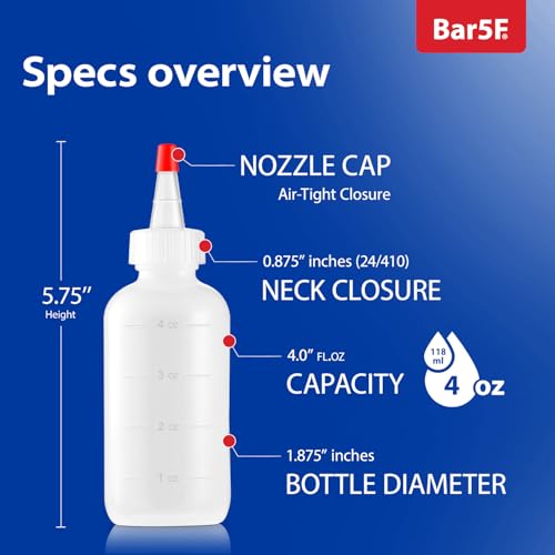 Bar5F 4 oz Soft Squeeze Hair Applicator Bottles, 4-Pack