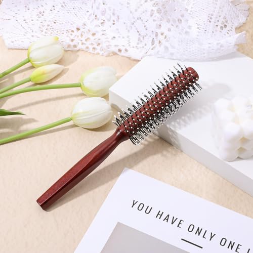 Portable Round Hair Brush for Short Hair - Heat Resistant Wood