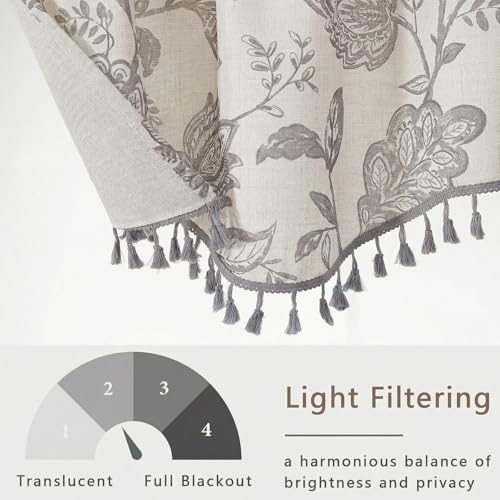Farmhouse Scalloped Valance - Floral Faux Linen Window Curtain 52x18