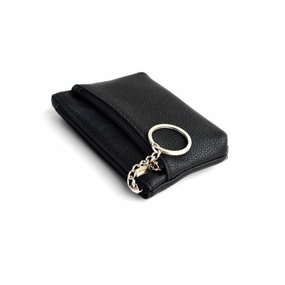 Mini Change Purse with Key Ring Small Zipper Short Wallet Card Pocket PU Leather Coin Purse Outdoor(black)