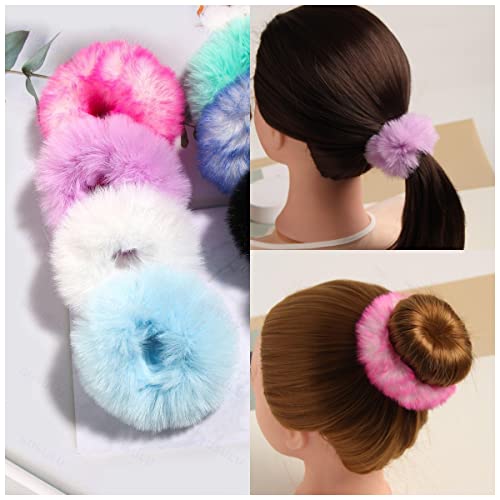 SUSULU Bright Mixed Fuzzy Faux Fur Hair Accessories - Wristband & Hair Ring Set