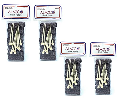 ALAZCO Vintage Mini Brush Hair Rollers Set - 32 Piece with Locking Pins