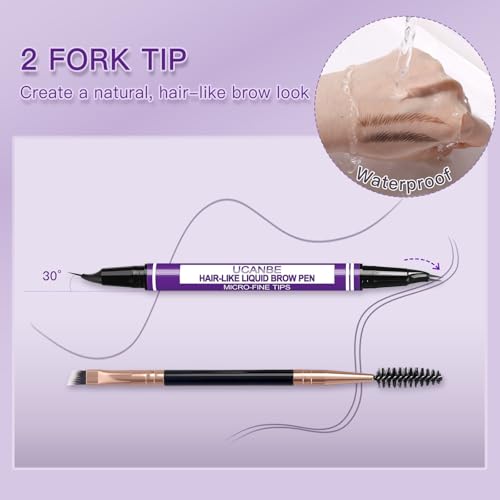 UCANBE Soft Brown Curved Eyebrow Pencil with Dual-Ended Spoolie & Precision Tips