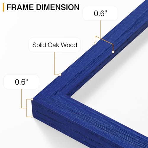 Solid Oak Wood 4x6 Picture Frame in Blue | Matted for 3.5x5 Photos