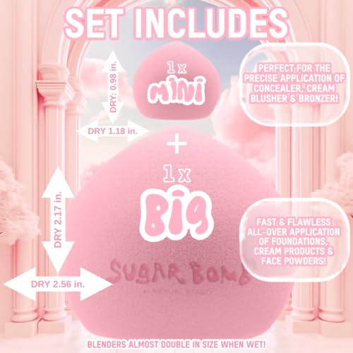 Richual Beauty Sugar Bomb Pink Makeup Sponge Set – Marshmallow Soft Blender for Face & Body