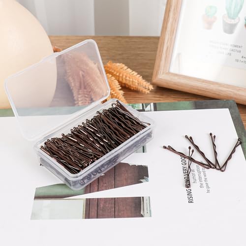 150 Count Mini Bobby Pins - 1.38 Inch Brown Hair Pins with Storage Box