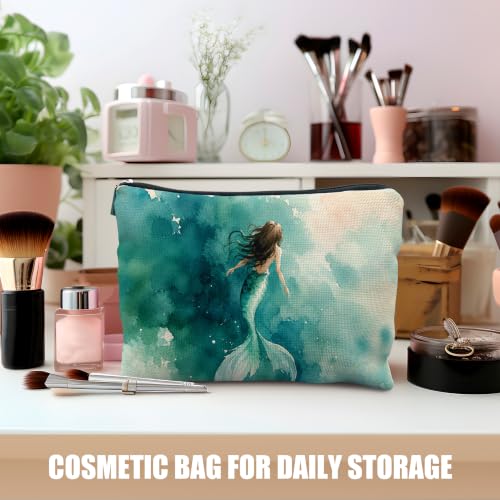 Ocean Beach Teal Mermaid Cosmetic Makeup Bag for Women - Portable & Stylish