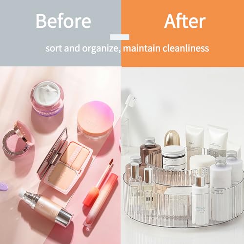 Vacane 2 Tier Plastic Lazy Susan Rotating Organizer - Medium, Clear Cabinet Turntable for Spice, Makeup, Kitchen & Bath