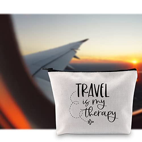 Travel Is My Therapy White Makeup Bag – G2TUP Travel Lover Gift Zipper Cosmetic Bag