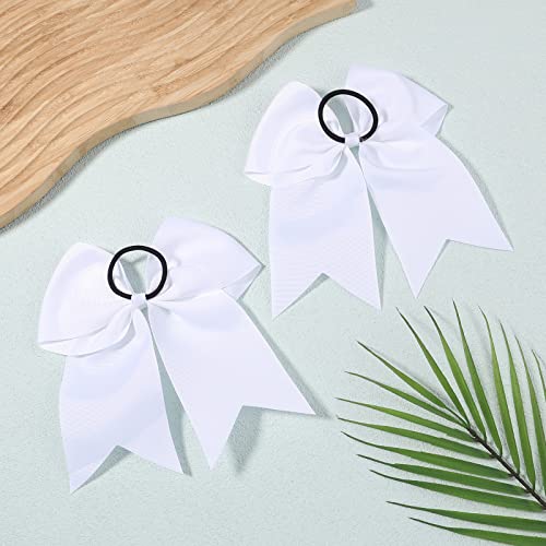 20PCS 8-Inch White Cheer Hair Bows with Ponytail Holders