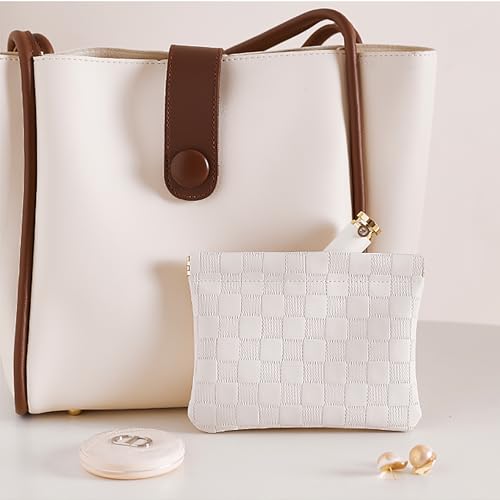Leather Pocket Cosmetic Bag - Waterproof Organizer Pouch (White, Big & Small)