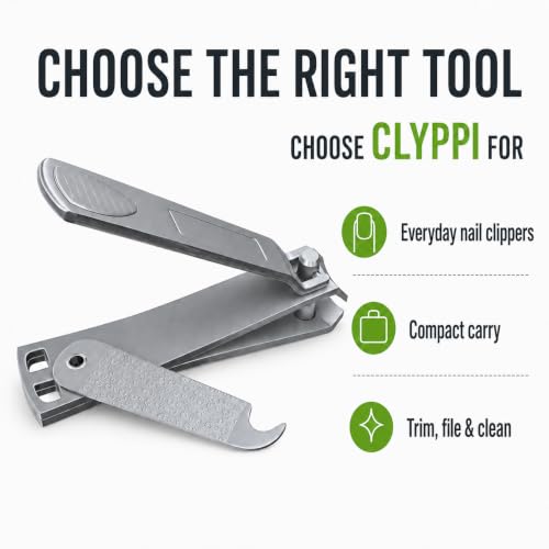CLYPPI Precision Fingernail Clippers with File & Cleaner - Ergonomic 3.5" Stainless Steel