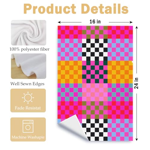 Vibrant Checkered Kitchen Towels - Decorative & Quick-Dry, 16x24 Inch
