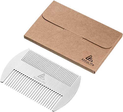 AhfuLife Stainless Steel Credit Card Size Beard & Hair Comb 2-Pack - Anti-Static, Dual Action, Gift Box