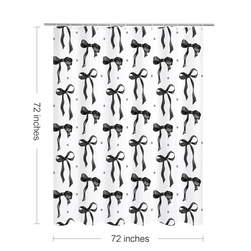 Cute Bow Shower Curtain - Black Aesthetic Waterproof 72x72