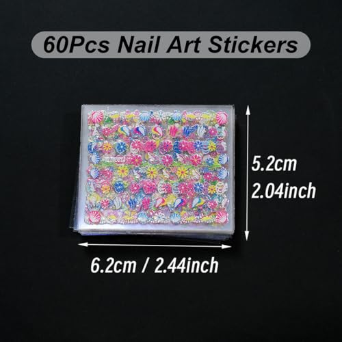 60 Sheets 3D Flower Nail Art Stickers - Self-Adhesive Decals