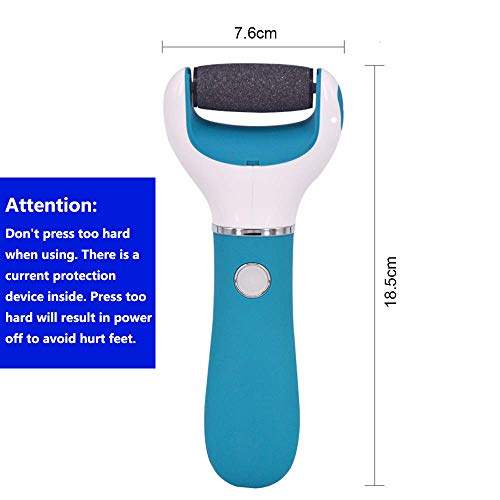 BOMPOW Electric Foot Callus Remover Blue Rechargeable Pedicure Tool with 2 Roller Heads