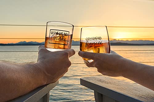 Engagement Gift Set - Couples Wine & Whiskey Glasses for Him & Her