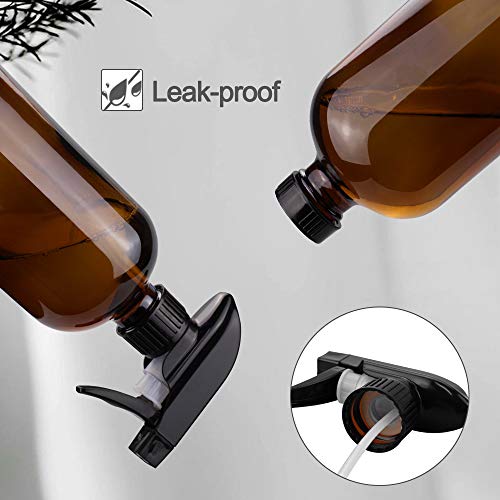 Amber Glass Spray Bottles - 3 Pack 16 oz Refillable with Nozzles