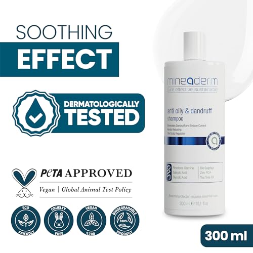 Mineaderm Anti-Dandruff Shampoo for Oily & Itchy Scalp - Vegan, Silicone-Free, Tea Tree & Peppermint - 10.1 fl oz