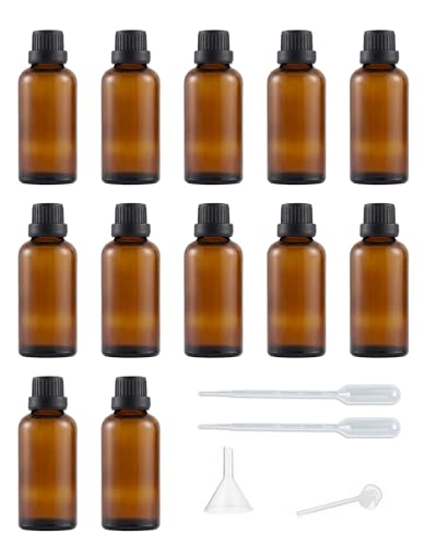 ZbFwmx 50ML Amber Glass Refillable Travel Essential Oil Bottles - 12 Pack