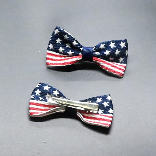 4Pcs Patriotic American Flag Hair Bows for Girls - 5 Inch Clips