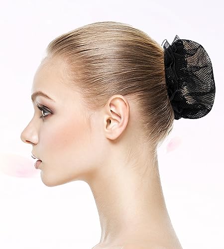 Mozeat Reusable Elastic Mesh Hair Nets for Buns - Adjustable Black Hair Accessories, 12 Pack