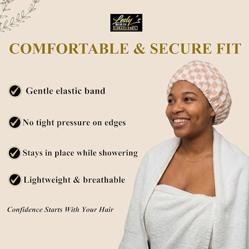 Luxury Waterproof Shower Cap - Satin-Lined, Adjustable, Reusable for Braids & Wigs