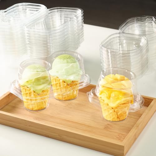 WOLVINA 60 Pack Clear Plastic Cupcake Containers - Airtight & Stackable