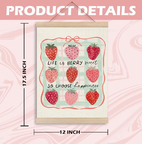 Pink Bow Strawberry Wall Art Poster - 12x16 Inch Hanging Decor