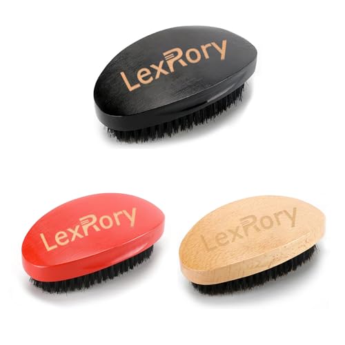 LexRory Black Medium Hard Curved Wave Brush for Men - Beech & Boar Bristle Styling Tool