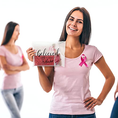 60-Pack Pink Ribbon Breast Cancer Awareness Makeup Bags, EVA Zip Pouches