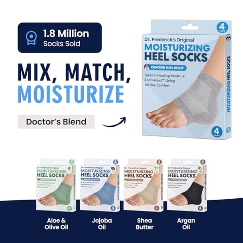 Dr. Frederick's Original Moisturizing Heel Socks for Dry Cracked Heels Treatment - Infused with Olive Oil, Jojoba Oil and Vitamin E - 2 Pairs - Self Care Gifts for Women & Men - Original Formula